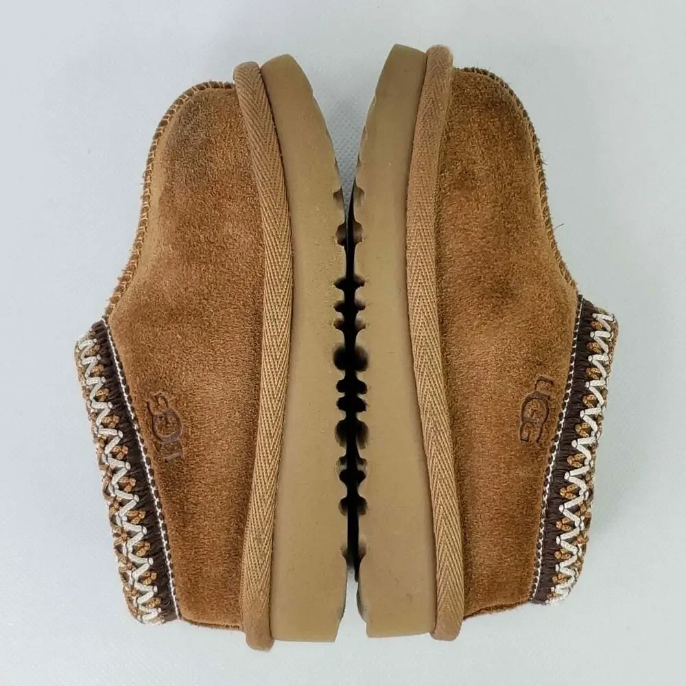 UGG Tasman II Slipper Kids Size 6 Chestnut Suede Brown Shearling Lined